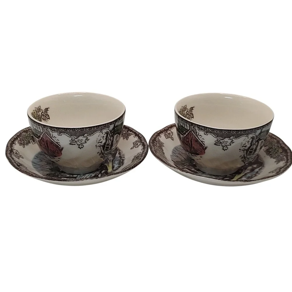 Johnson Brothers Teacup and Saucers Friendly Village The Ice House Set of Two‎